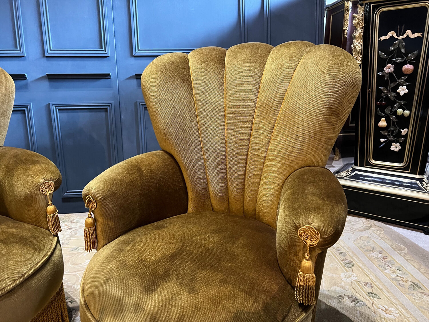 Pair of velvet Napoleon III style armchairs