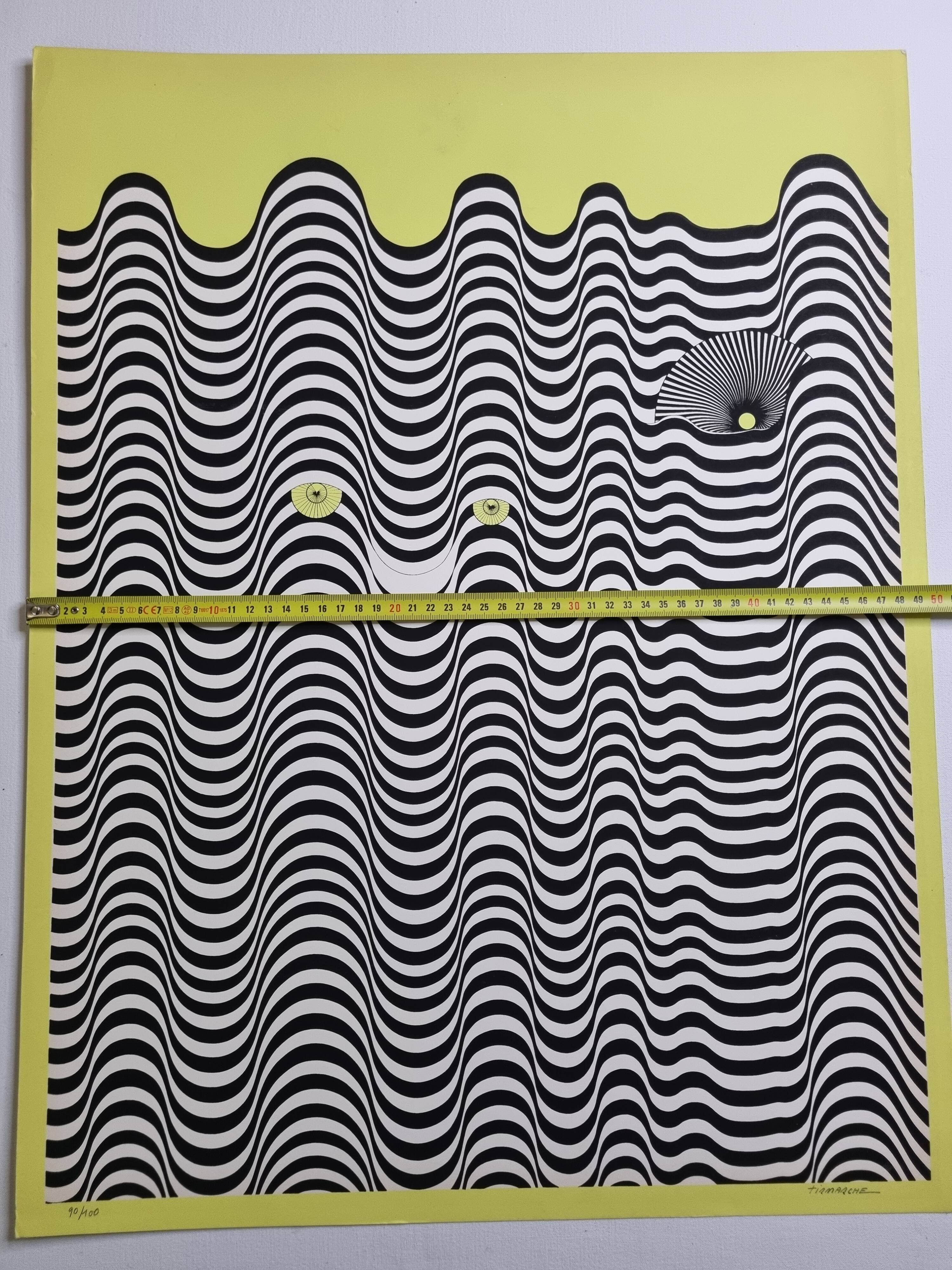 Screenprint signed after Maurice Tirmarche, Optical work of art "Op Art in yellow", 50 x 65 cm