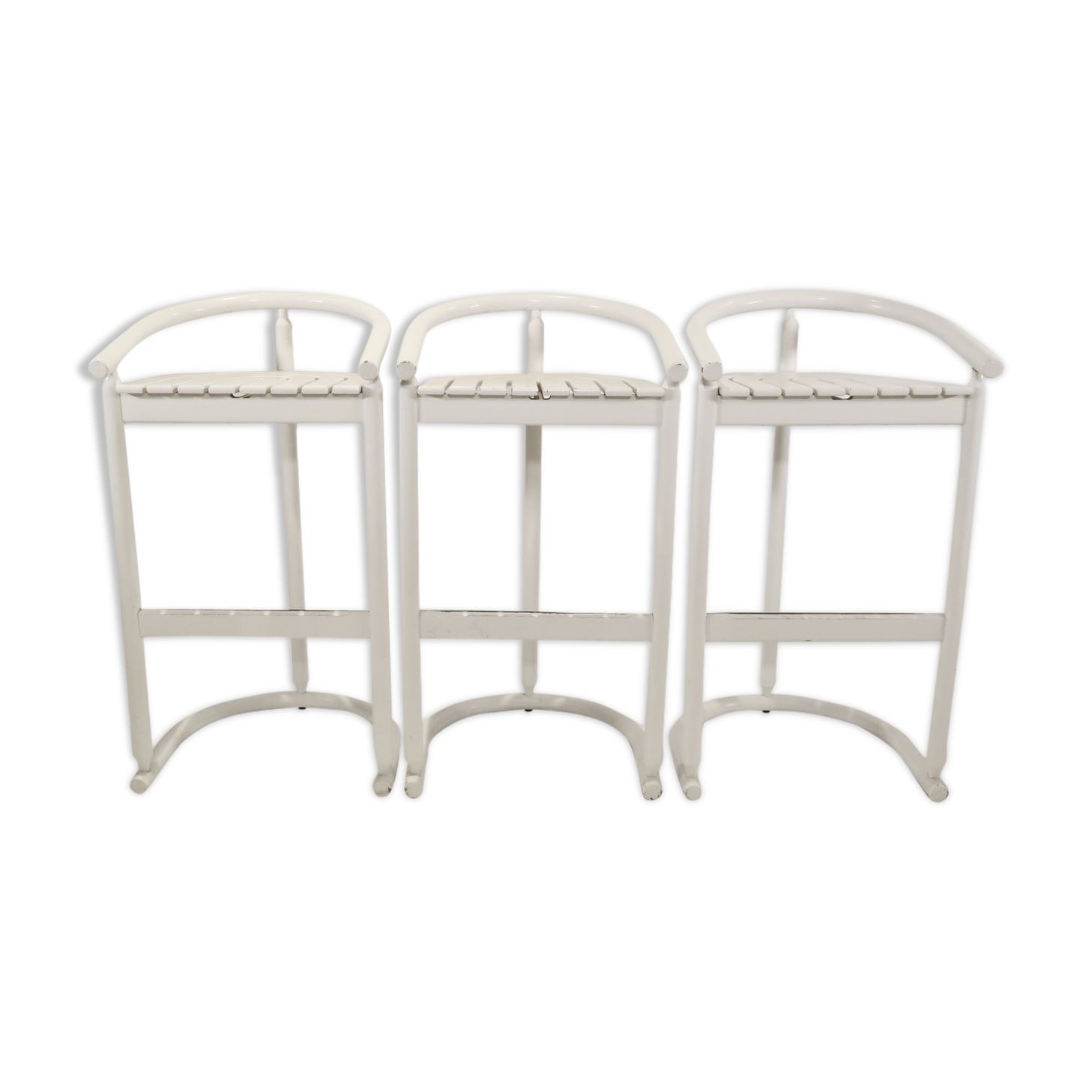 Series of 3 wooden high stools, Italy 1970