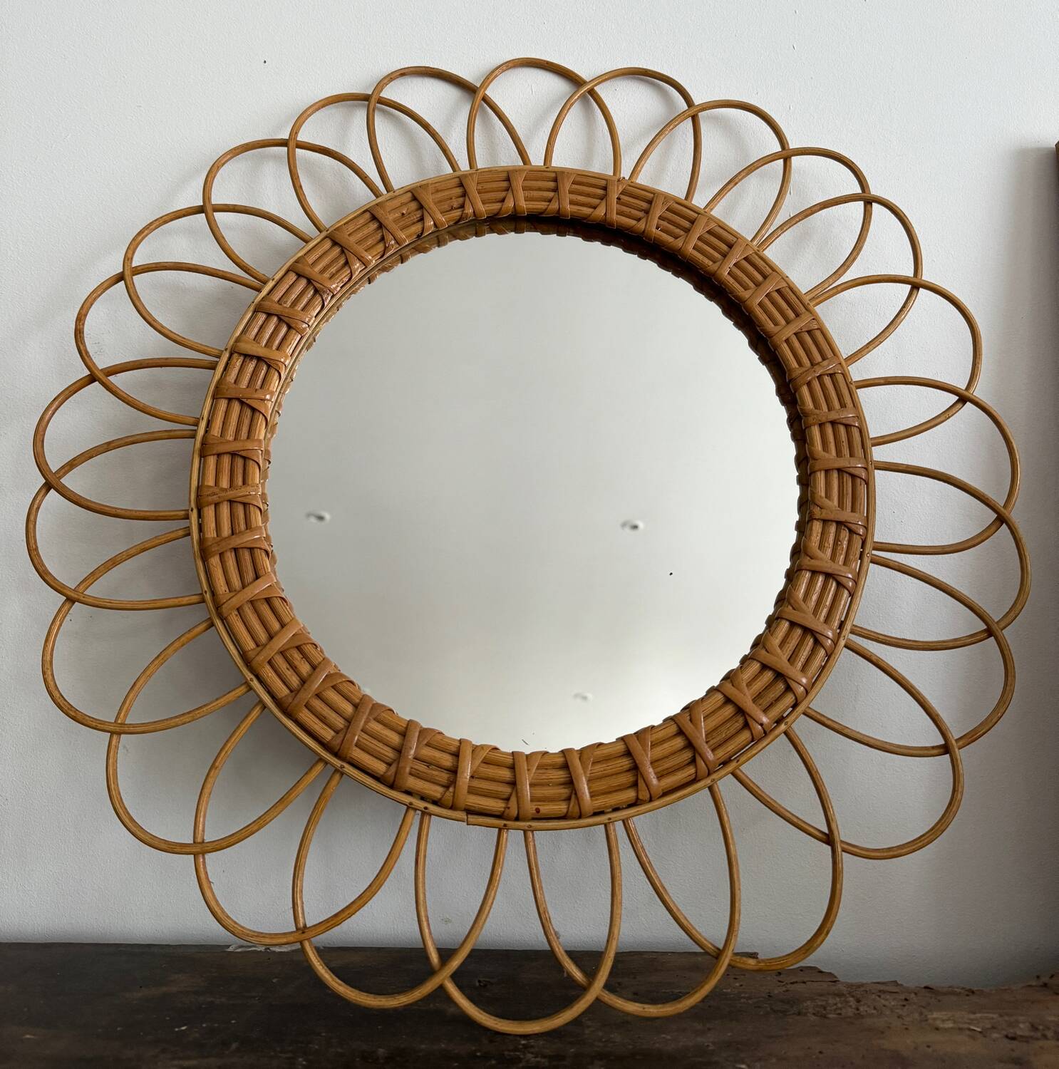 Antique vintage rattan mirror