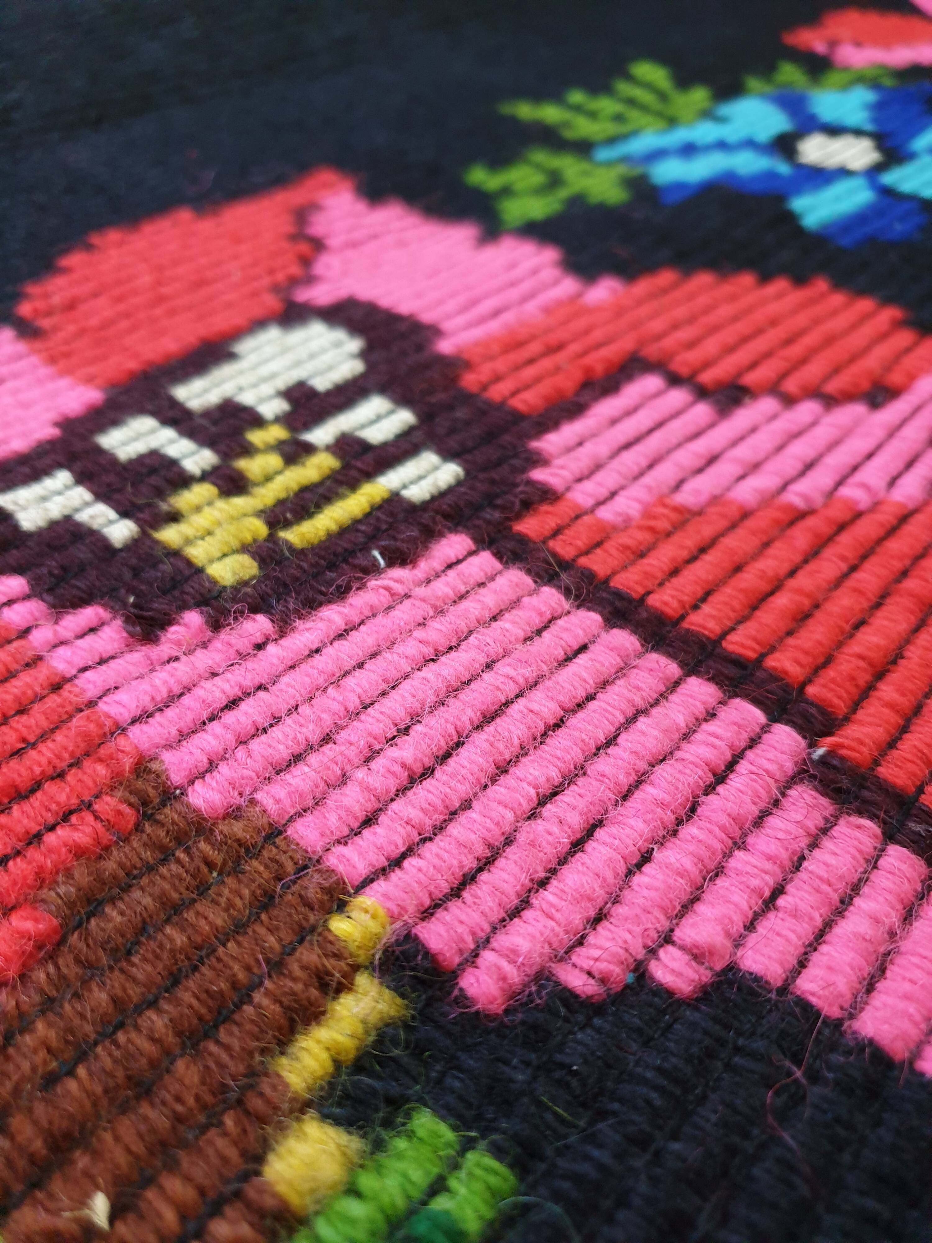 Romanian vintage carpet, throw with delicate flowers