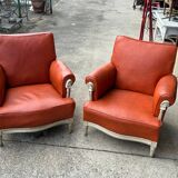 Pair of neoclassical bergère armchairs by Maison Jansen circa 1950.