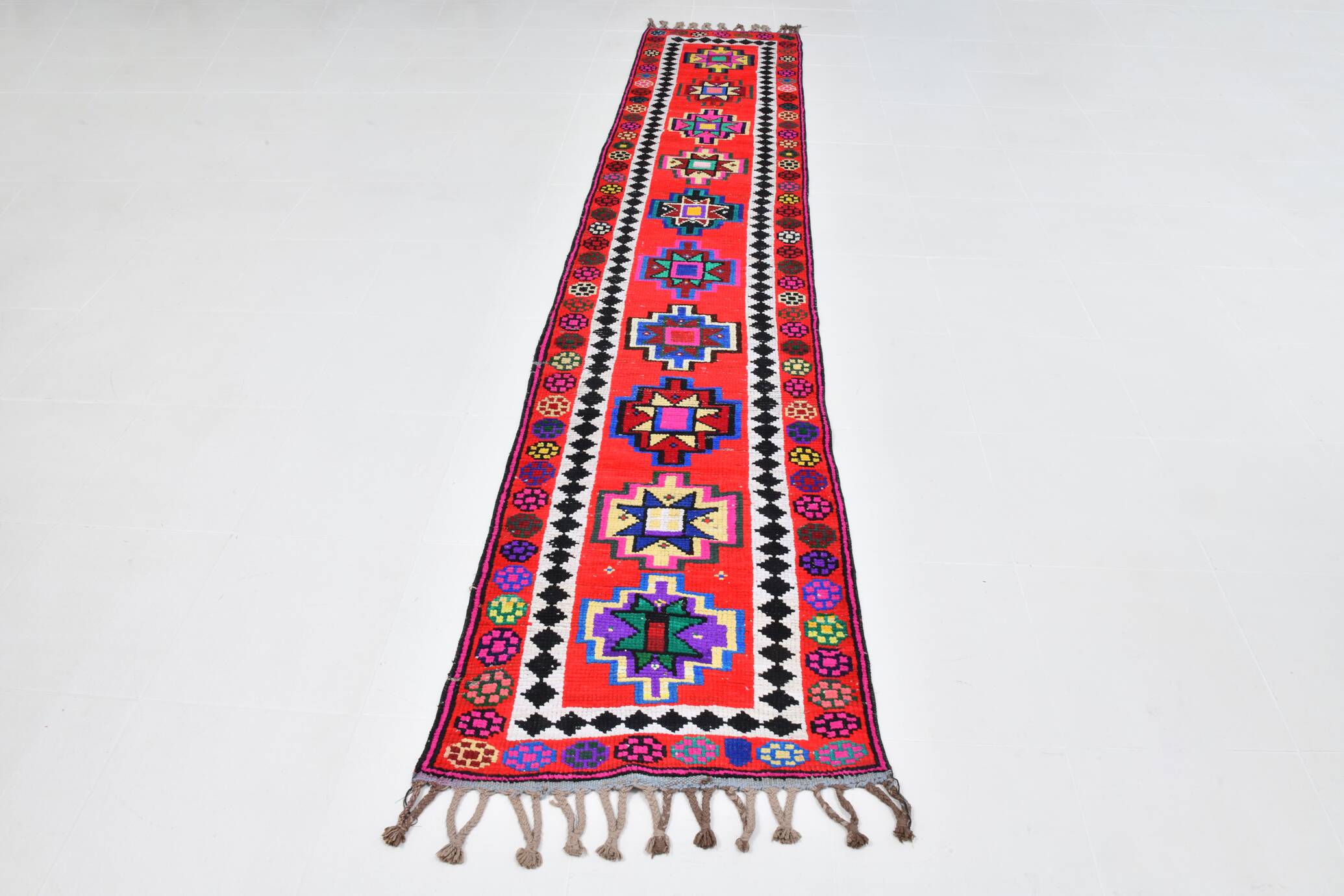 2x12 Colorful Geometric Vintage Runner Rug, 73x373Cm