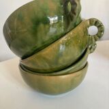 Set of 4 cups with starters or dessert in glazed earth of Biot green 1960