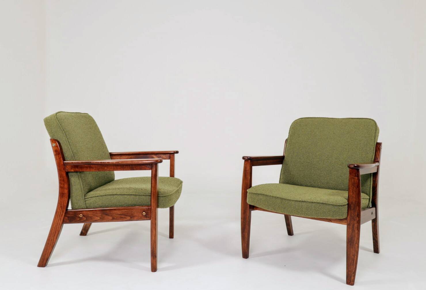 Pair of vintage wild green bouclé armchairs 1970