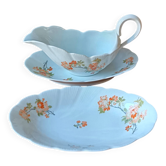 3 flower-patterned plates, porcelain Leclair Limoges France