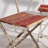 Anciennes chaises de jardin pliantes rouges (vers 1920). Ensemble de 4 pièces