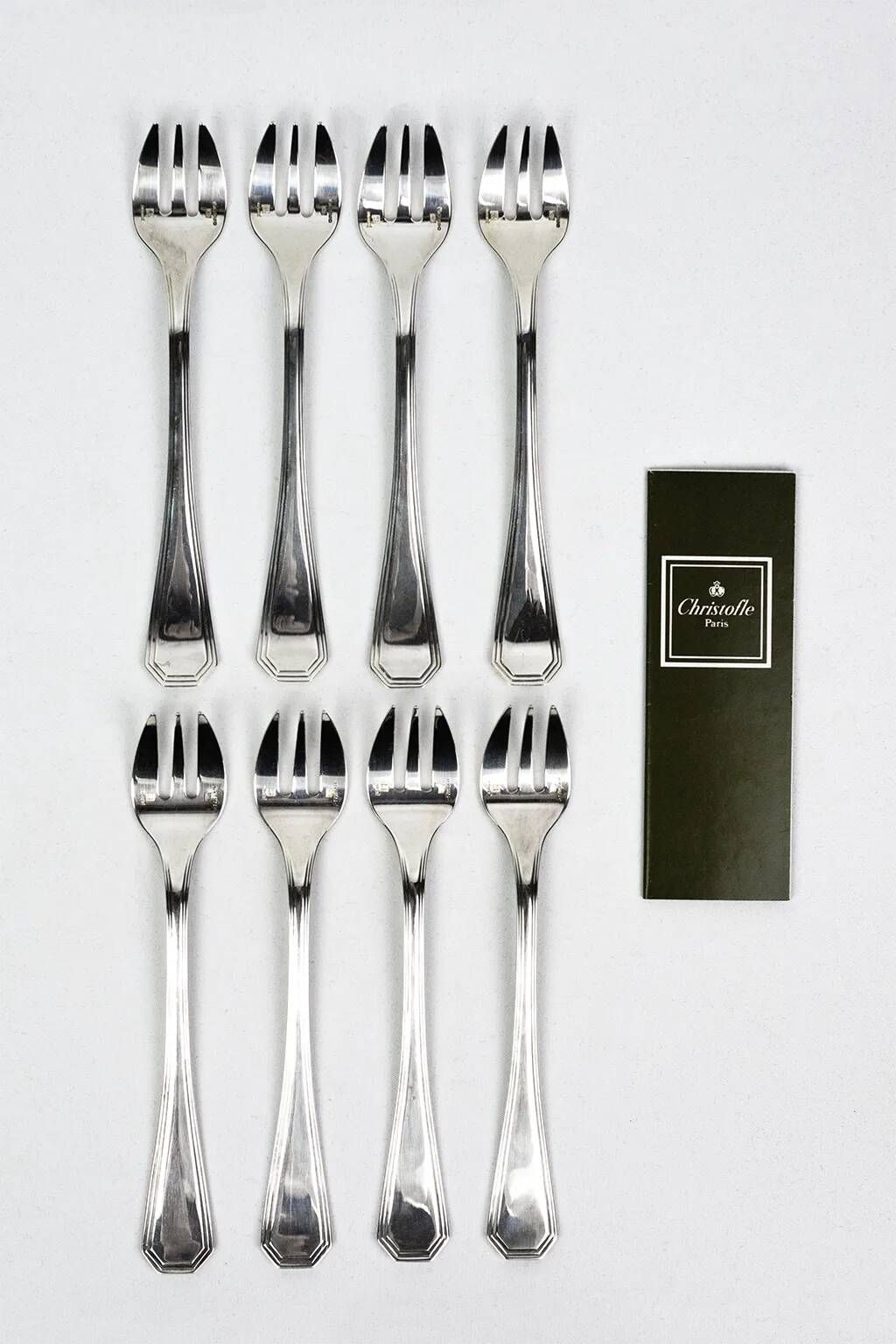 8 Christofle America silver-plated oyster forks, Luc Lanel