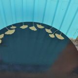 Black side table made of pine, hand-painted with acrylic, decorated with golden leaves, 1960s.