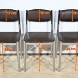 Suite of 3 Leather and Chrome Metal Chairs, attributed to Collomb Creation – 1970