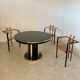 Ancienne table noir laqué et laiton design italien des années 70 à rallonges vintage