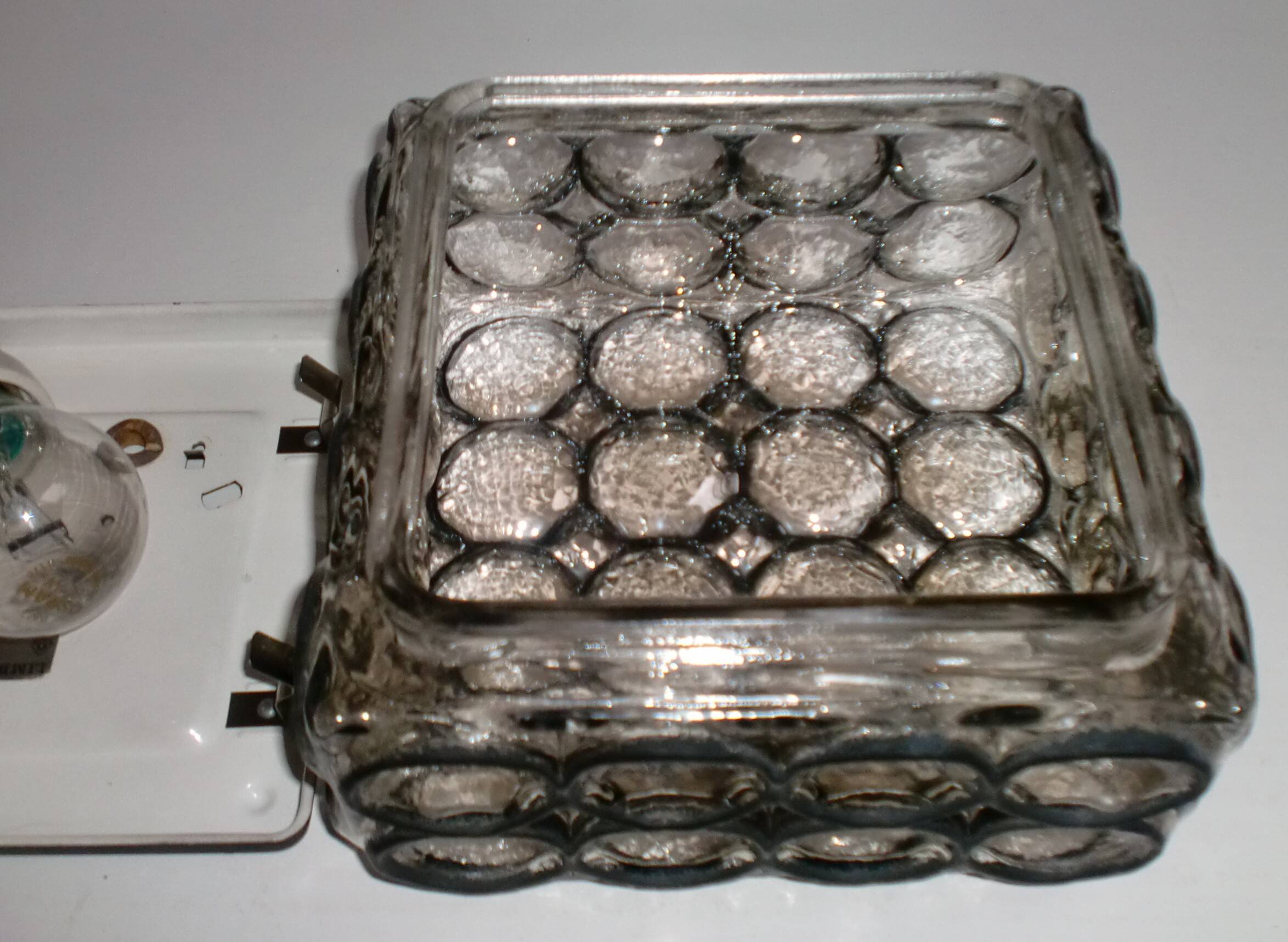 19x19cm  iron-ring glass ceiling lamp by Limburg Glashütte Germany 1960s