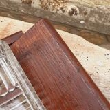 Vintage aperitif tray in oak and molded glass from the 50s