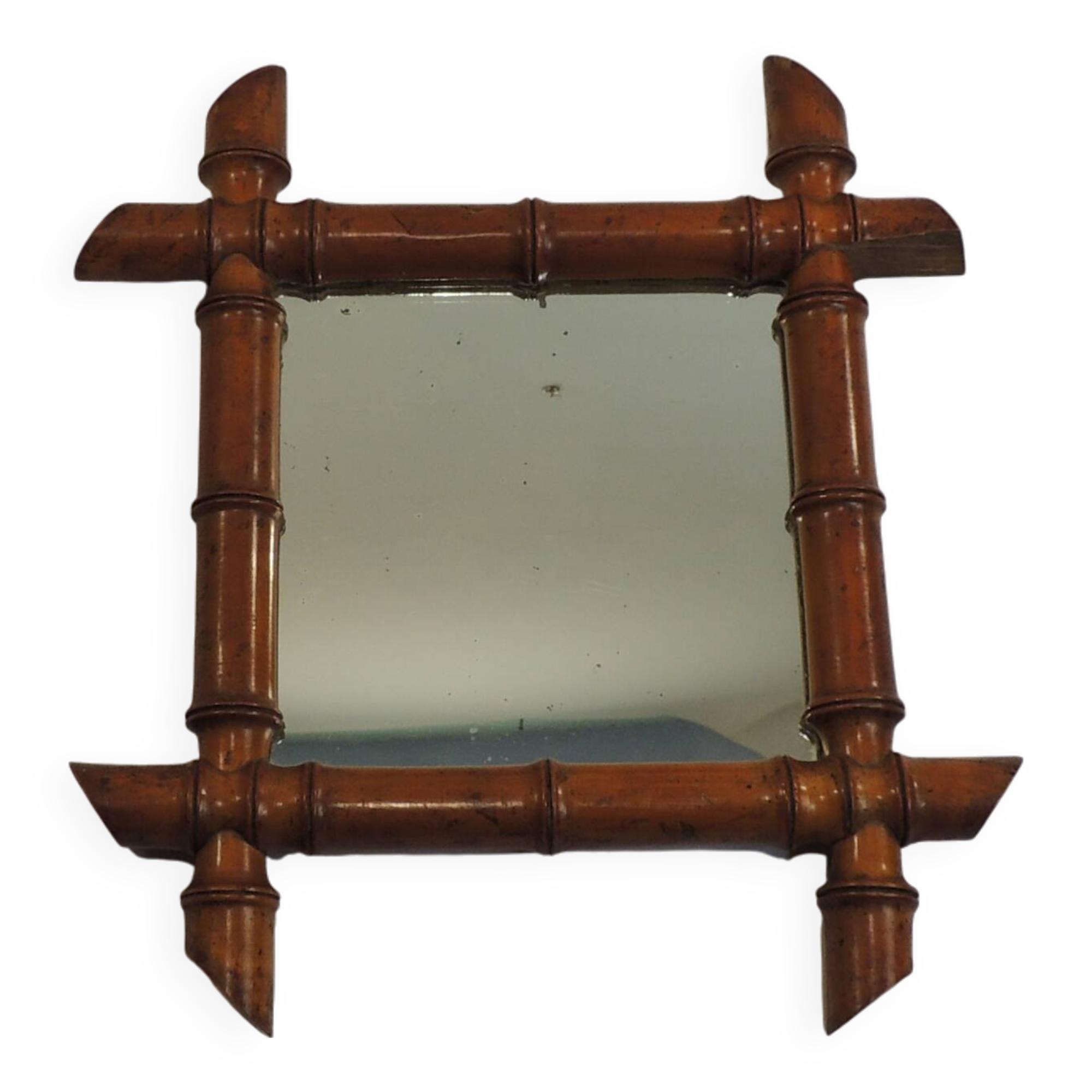 Antique mercury mirror in turned bamboo-style wood – Rare 19th century piece