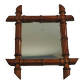 Miroir ancien au mercure et bois tourné imitant le bambou, XIXe s