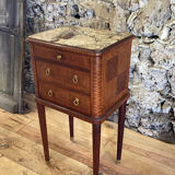 Louis XVI bedside in antique exotic wood marquetry / or harness