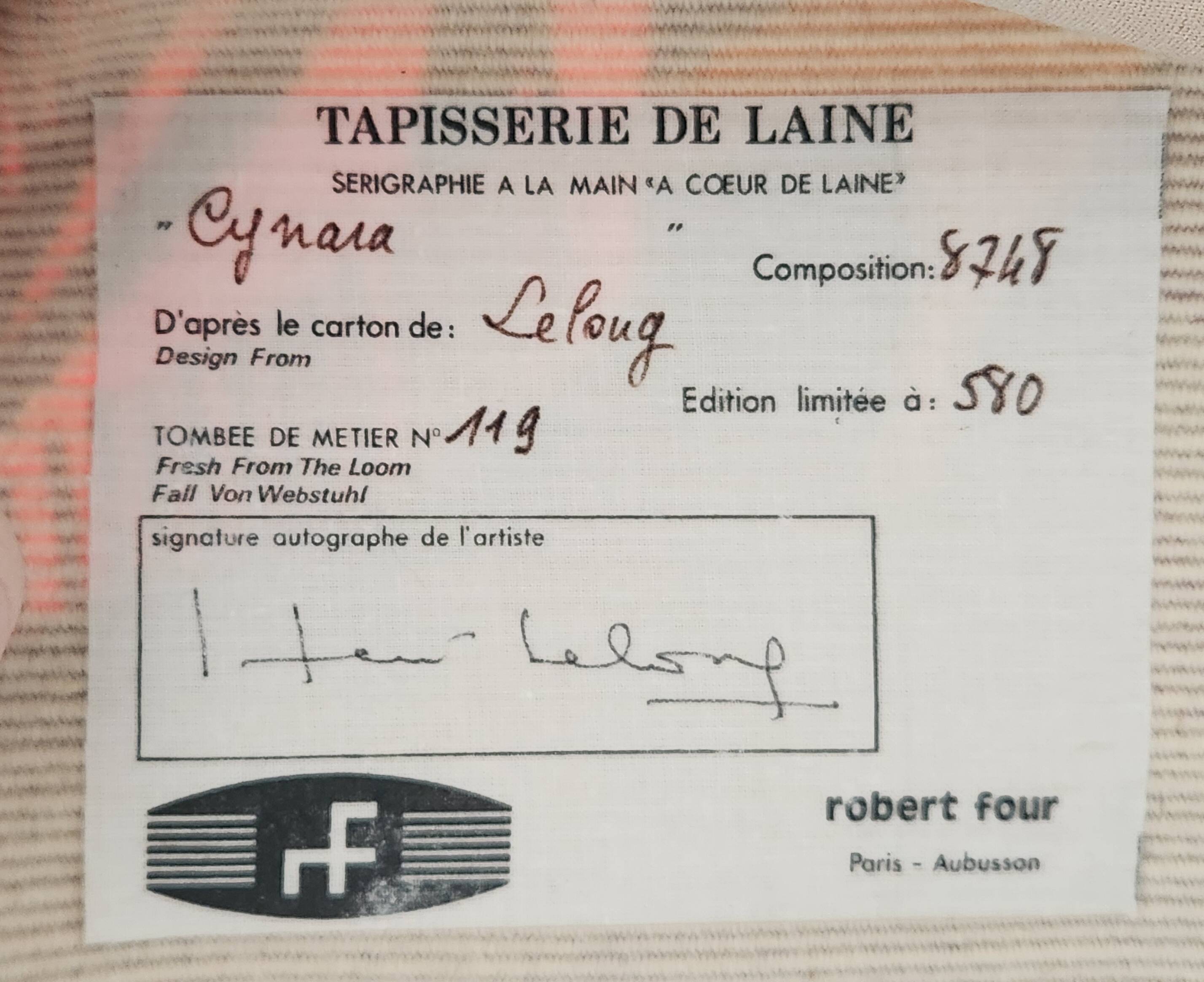 Vintage Aubusson tapestry signed by Hervé Lelong.