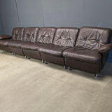 Modular vintage brown leather sofa, 1970s.