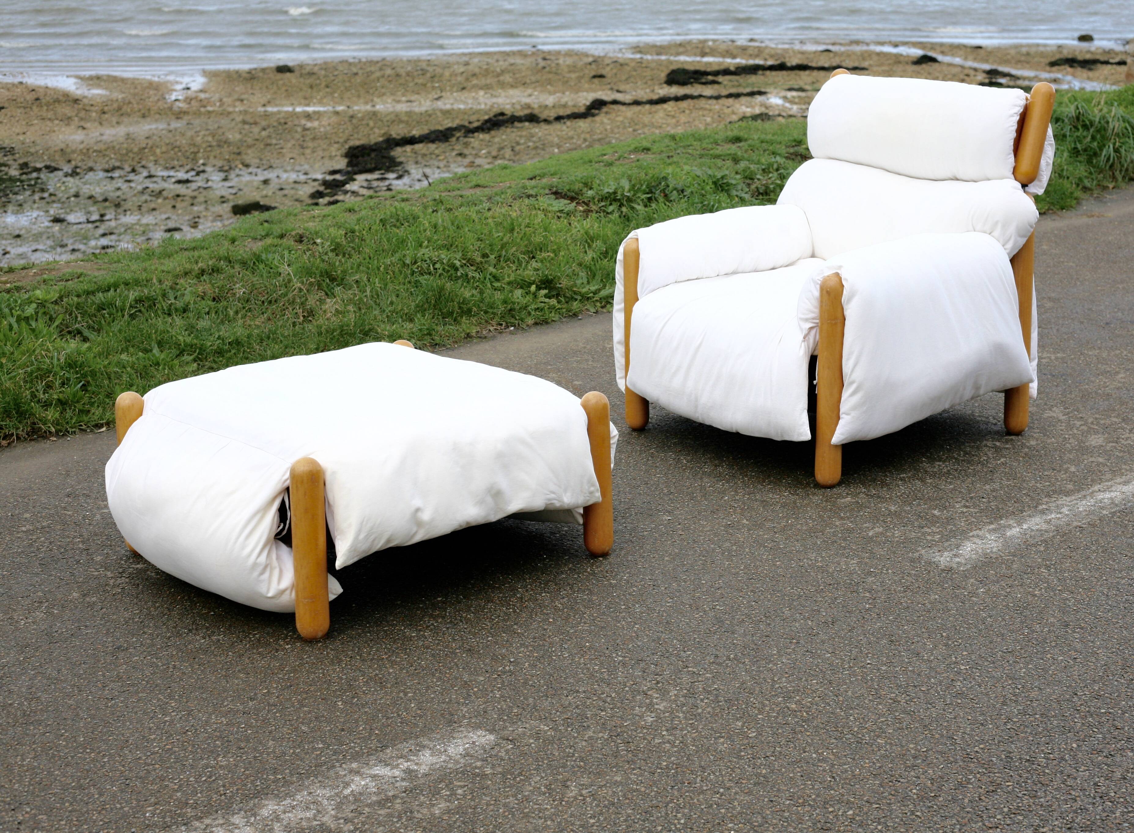 Enzo Mari, Gamba di Legno armchair and ottoman, Driade, Italy, 1976