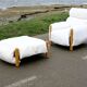 Enzo Mari, Gamba di Legno armchair and ottoman, Driade, Italy, 1976