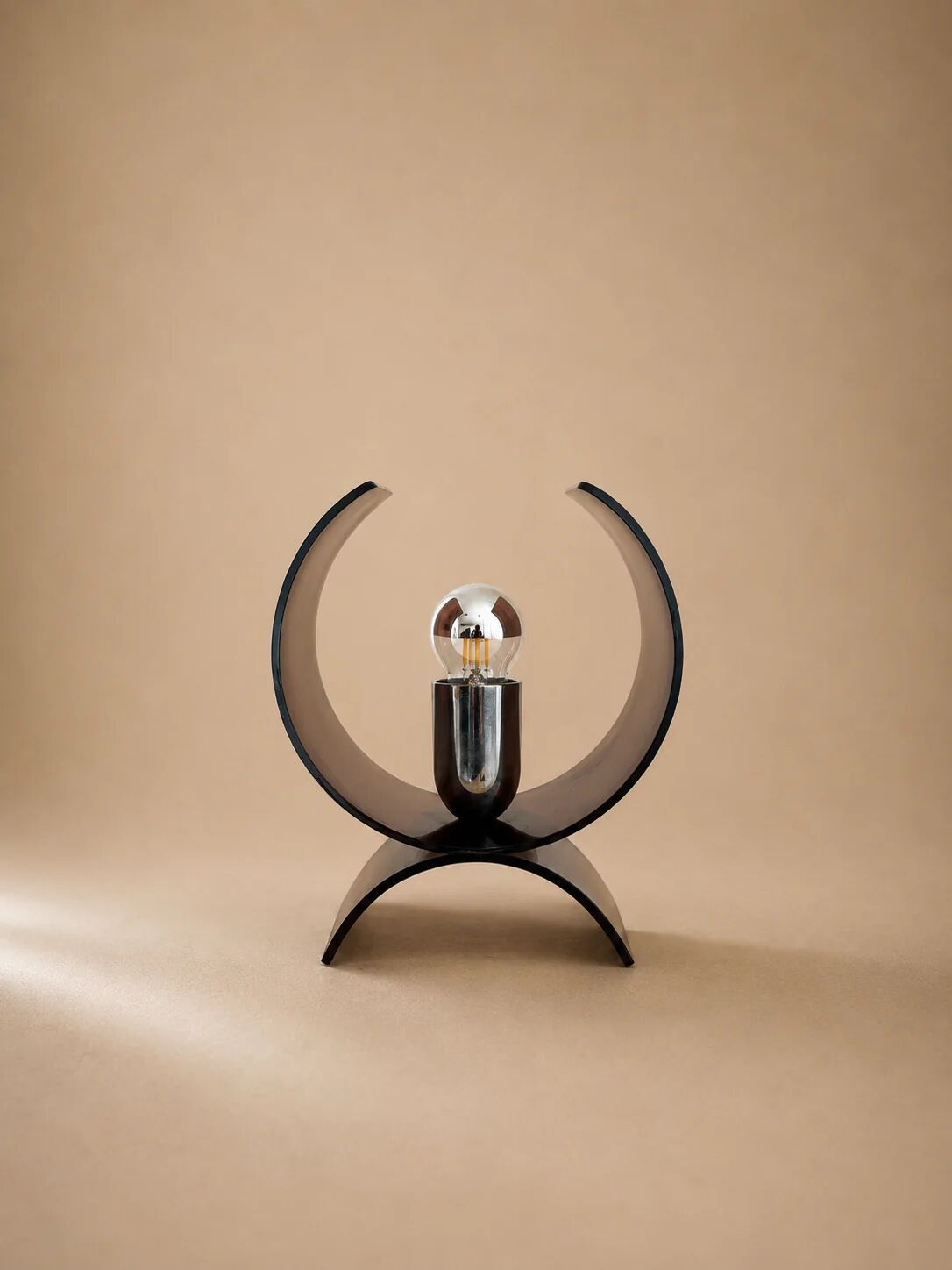 Pair of smoked brown plexiglass lamps from the 1970s.