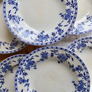 6 antique deep plates, blue and white Dresden porcelain