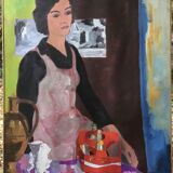 Portrait of a woman at Coca-Cola. Oil on canvas signed (95x80cm)