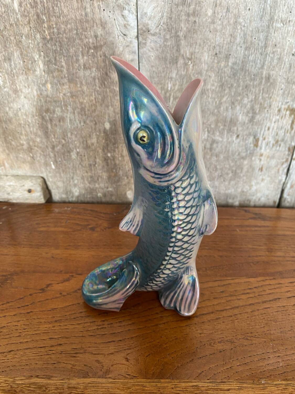 Antique fish shaped vase porcelain from france iridescent vintage
