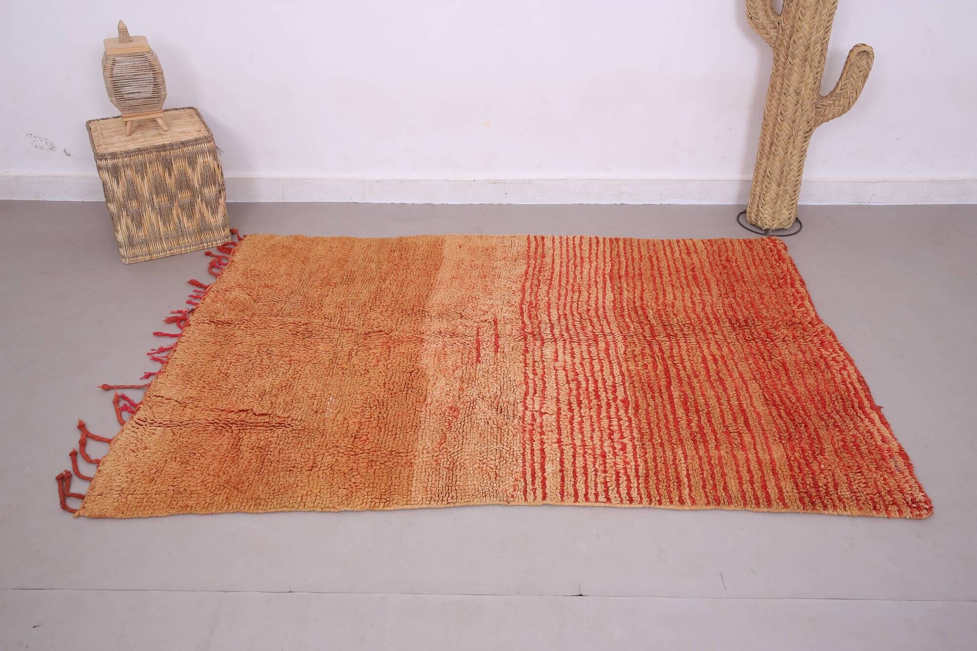 Orange Vintage Moroccan Rug 139 x 190 cm - Berber Rug - Handmade Wool Rug