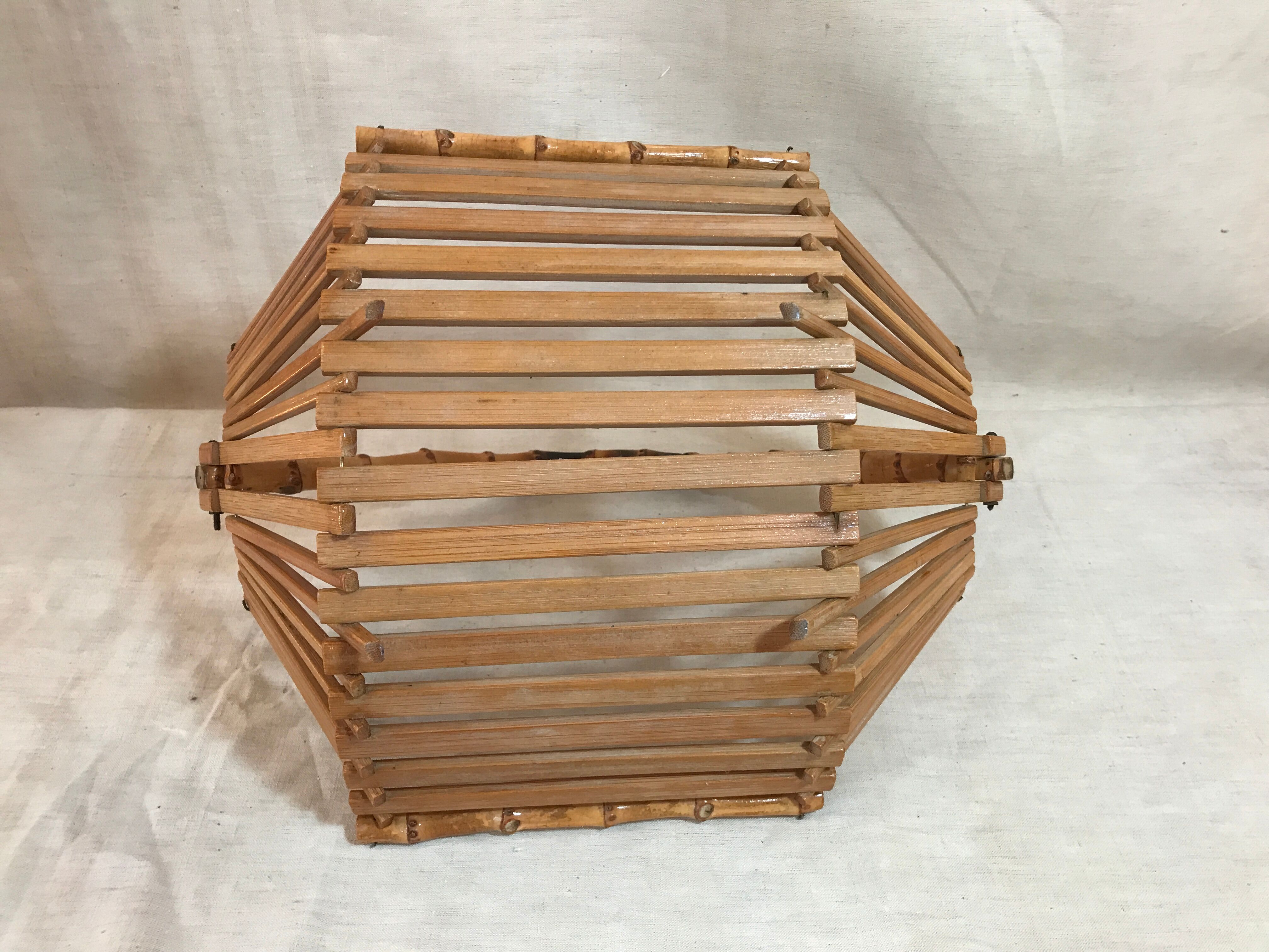 Basket fruit cut 1960 vintage bamboo rattan wicker