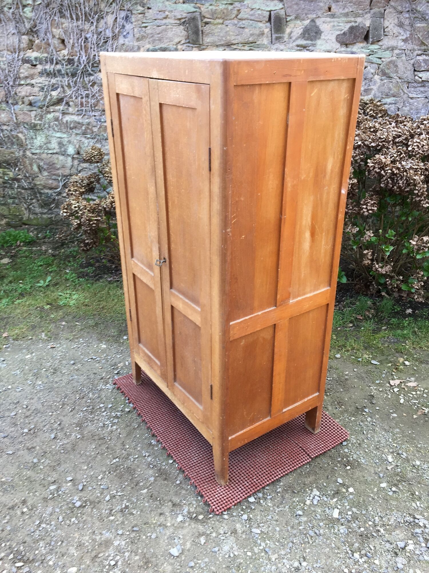 Vintage wardrobe with compass feet in beech