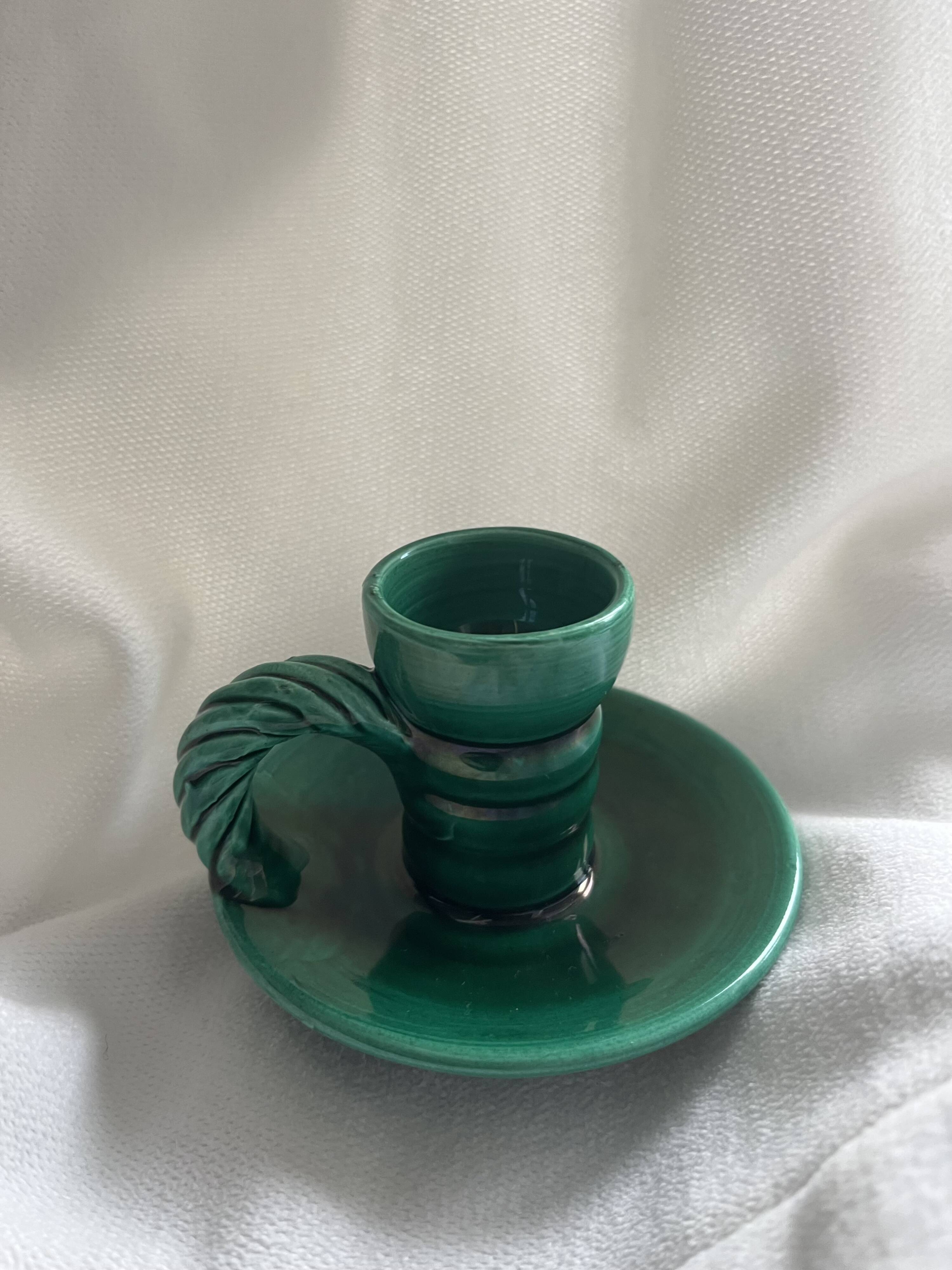 Vallauris green ceramic candlestick