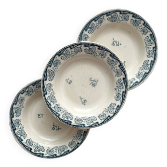 3 assiettes creuses en terre de fer "Milan" Creil et Montereau