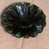 Vintage green and black glazed ceramic fruit cup