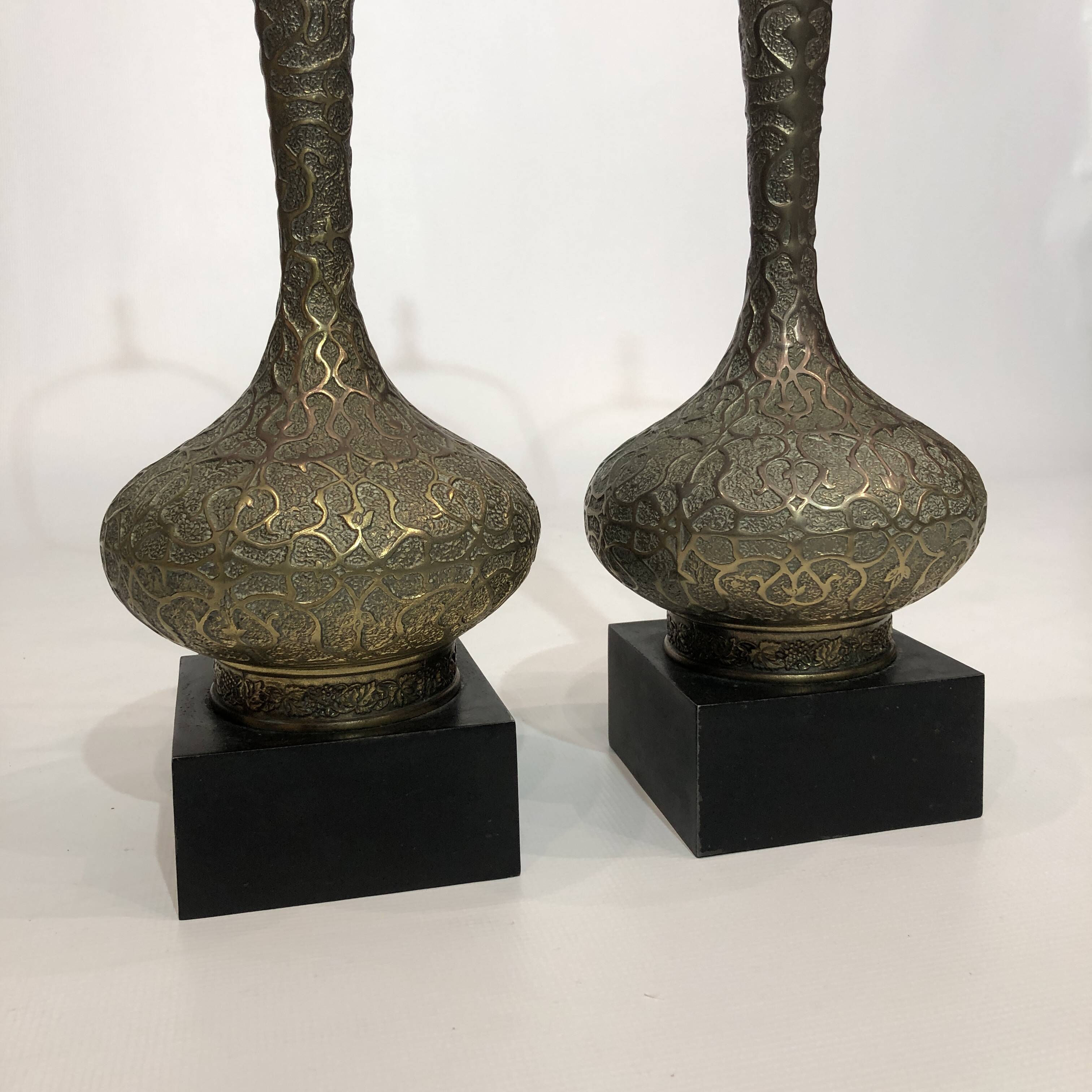 Pair Of Brass Oriental Style Table Lamps Mid Century 1960s Hollywood