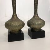 Paire de lampes de table en laiton de style oriental milieu du siècle 1960 Hollywood