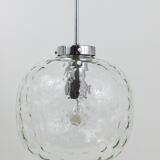 Grande lampe suspension globe en verre à bulles Limburg & chrome, Allemagne, années 1970