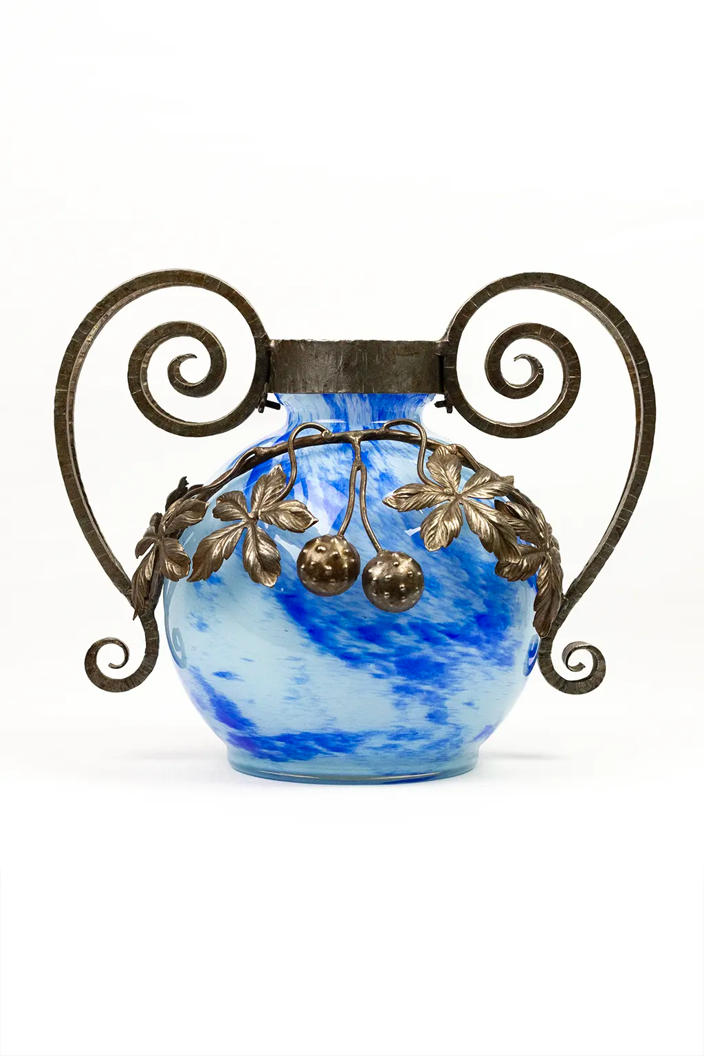 Vase Art Nouveau en verre et fer forgé, André Delatte Nancy, vers 1925