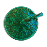Pie dish and its spatula in green bubble tutti-frutti motifs