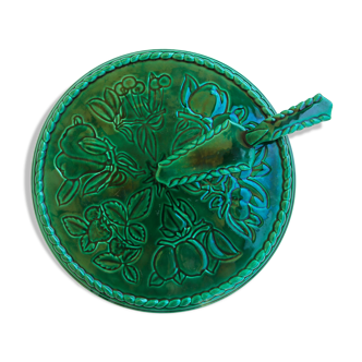 Pie dish and its spatula in green bubble tutti-frutti motifs