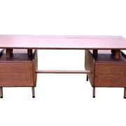 Vintage 1950s teak desk by designer Jacques Hauville.
