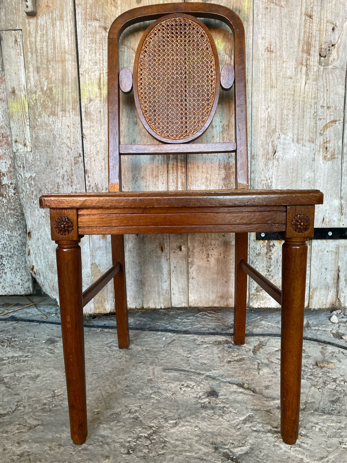 4 chaises anciennes style Louis XVI en bois et cannage, XIXème s.