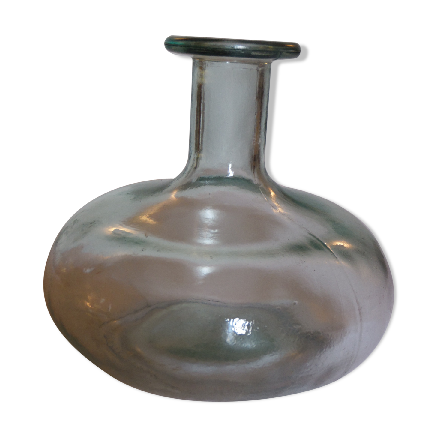 Pale green transparent glass flattened sphere shape vase