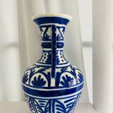 Vintage blue amphora vase with double handles