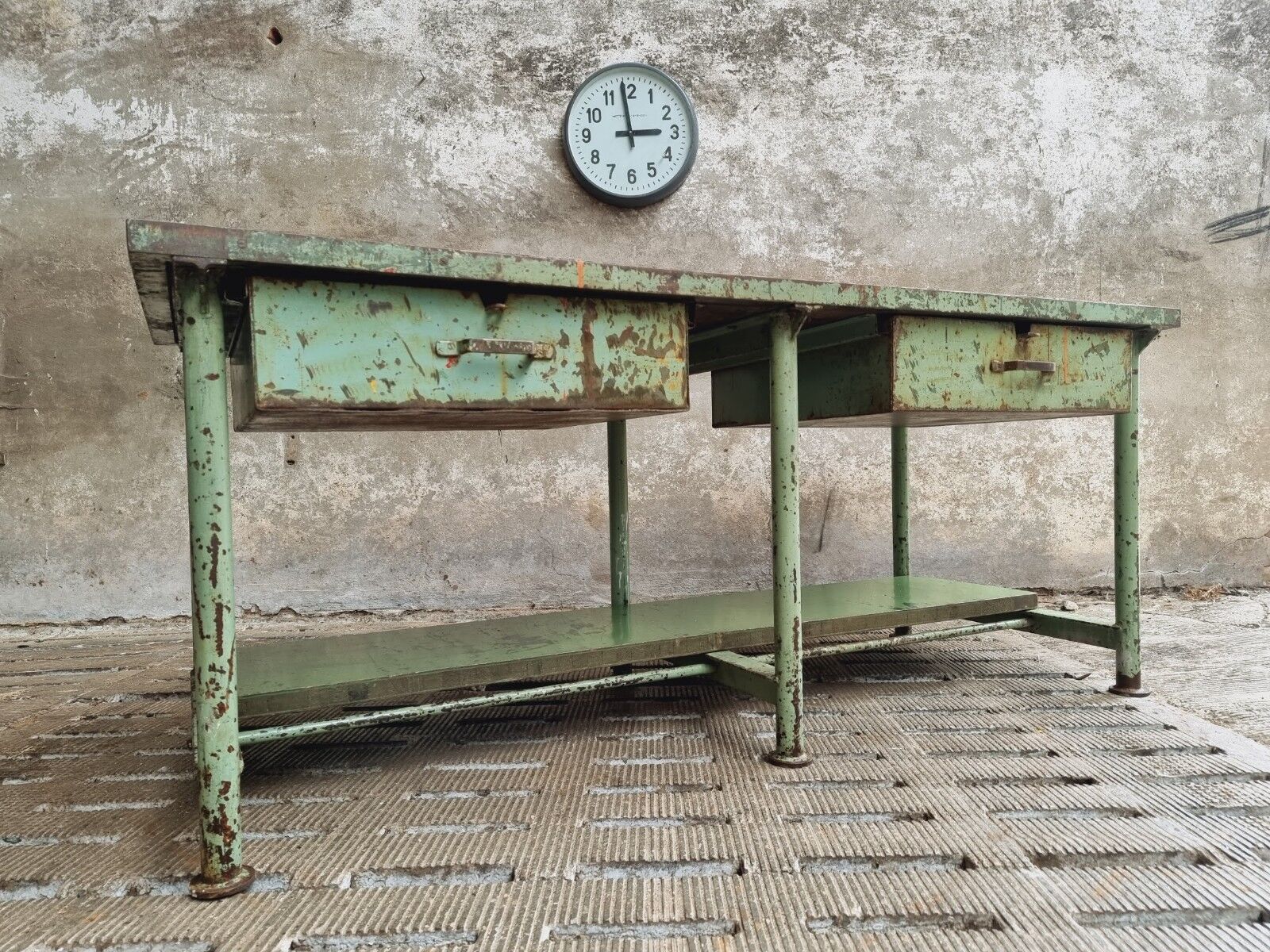 Old workbench kitchen island steel with wood