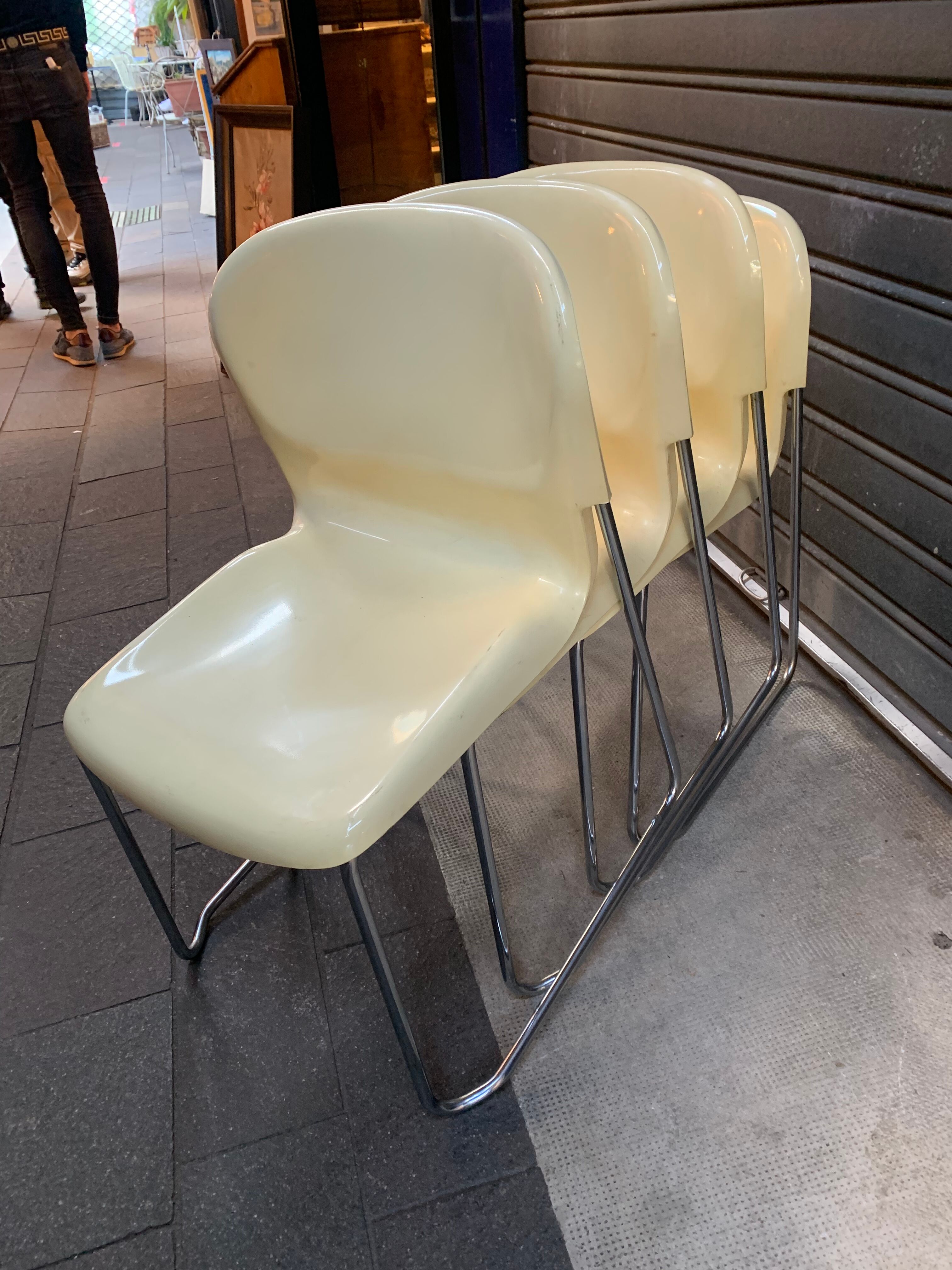 Set of 4 chairs 70s Gerd Lange beige