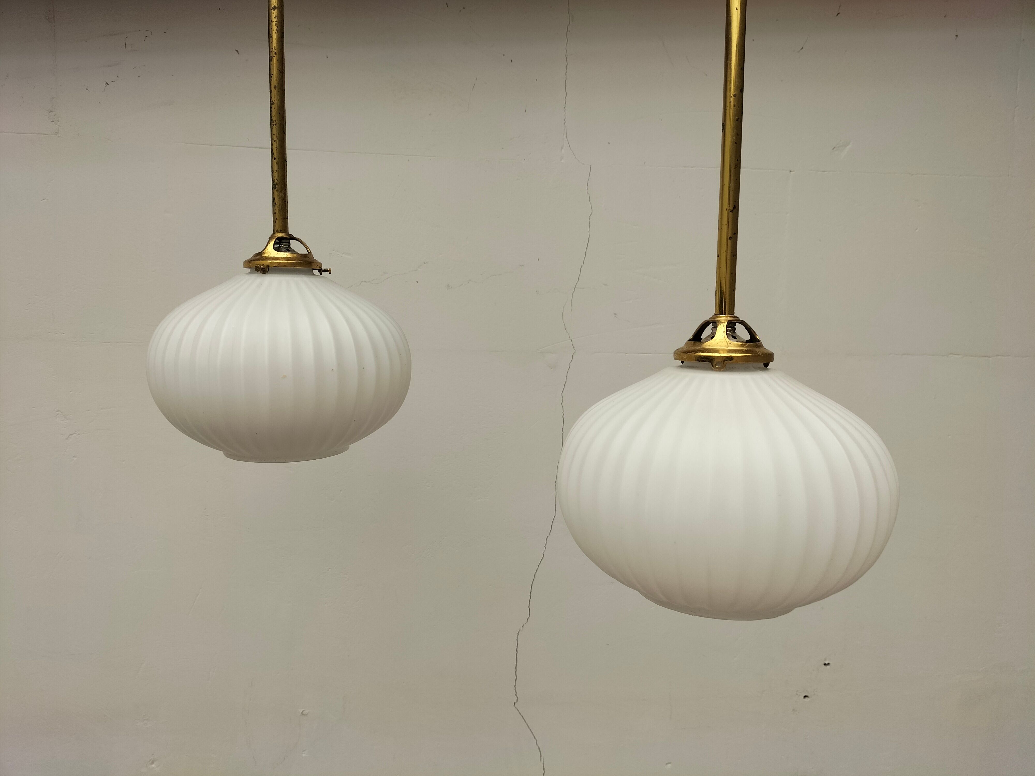 Pair brass and glass chandeliers