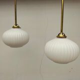 Pair brass and glass chandeliers