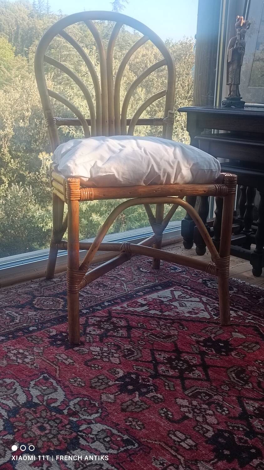 Chaise vintage en rotin et bambou, France, des années 1960