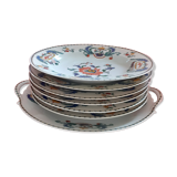 6 assiettes et plat à oreilles : porcelaine de Paris, Pavot